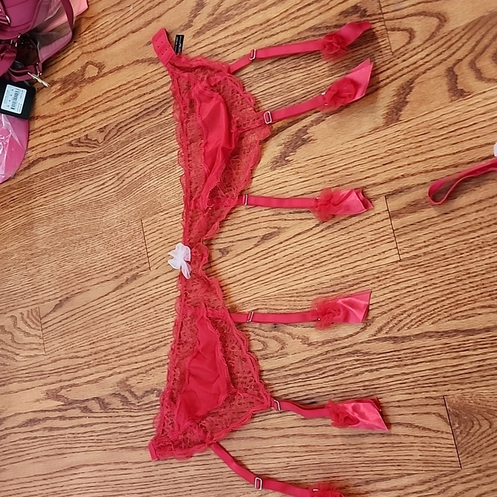 Vintage Red Victoria's secret 6 strap garter belt and large thong